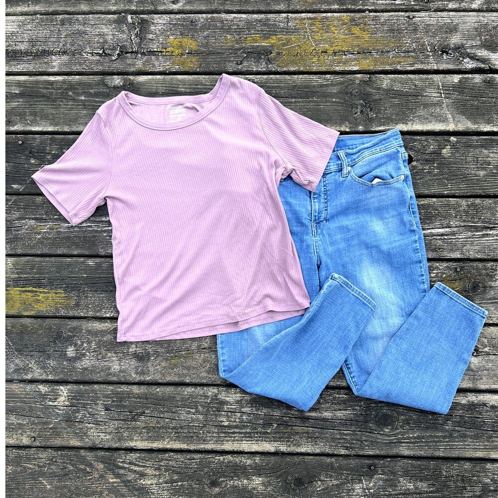 Lucky Brand Ava Crop Jeans 32" W & Purple Ribbed XL Shirt Outfit Set‎